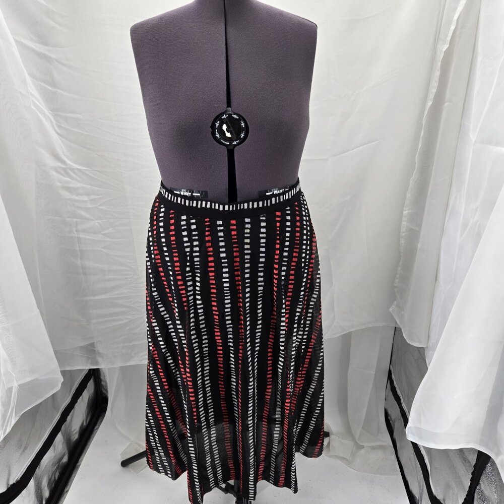 630-19 Alfani Black Red White Geometric Stripe Midi Skirt Size XL